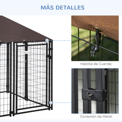 Pawhut Perrera De Exterior Con Techo 141x141x153 Cm Con Malla De Metal Y Puerta_5