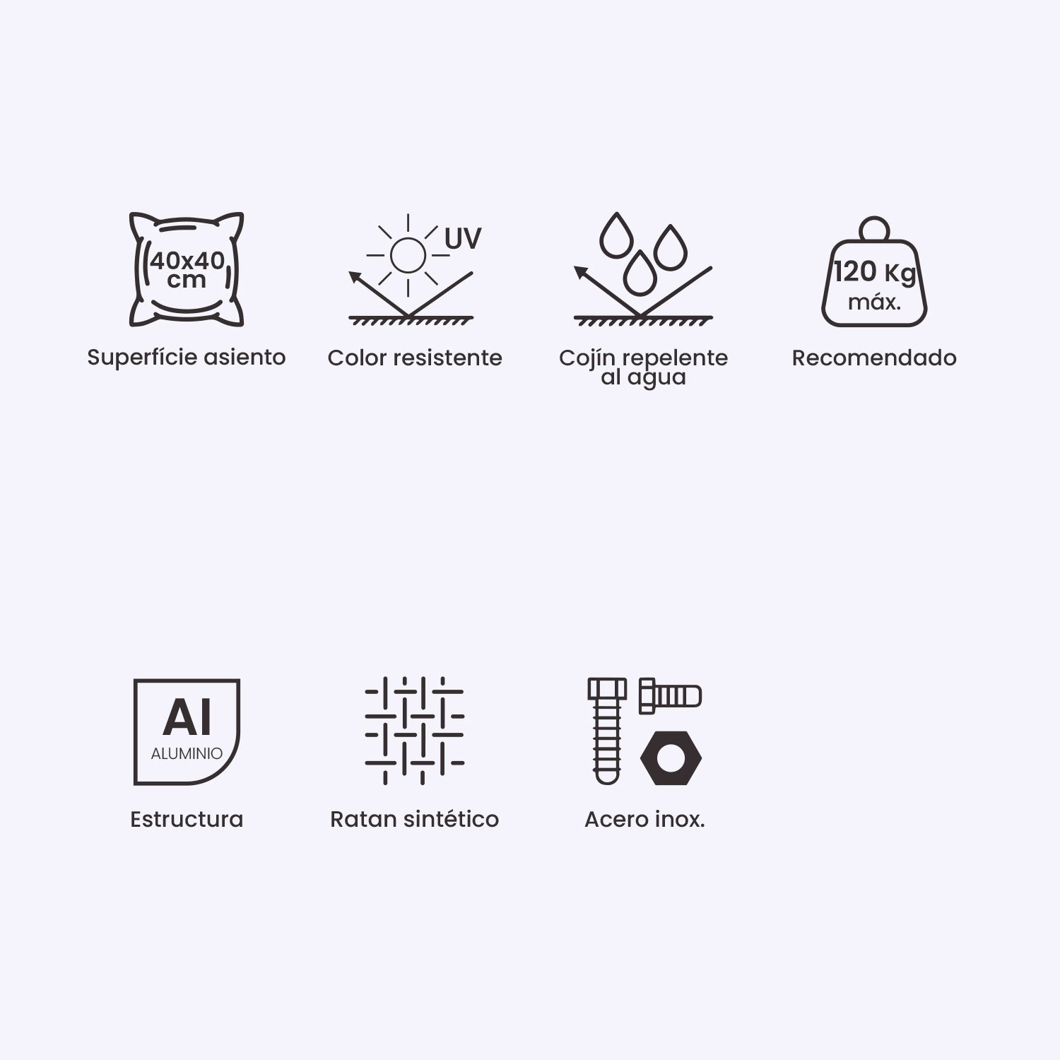 Pack 4 Puffs Para Exterior, Estilo Moderno, Aluminio Y Ratán Sintético Plano, Color Gris Claro, Puff:40x40x49_1