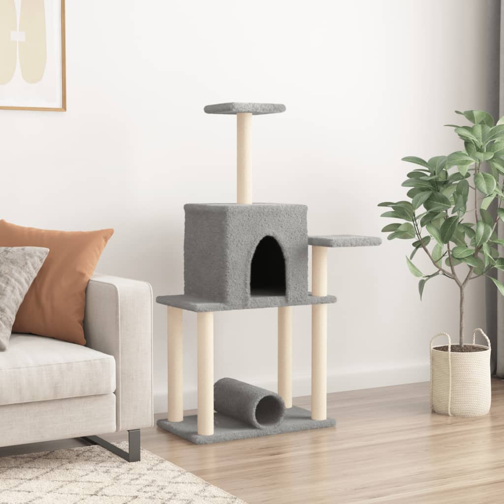 Rascador Para Gatos Con Postes De Sisal Gris Claro 122 Cm_2