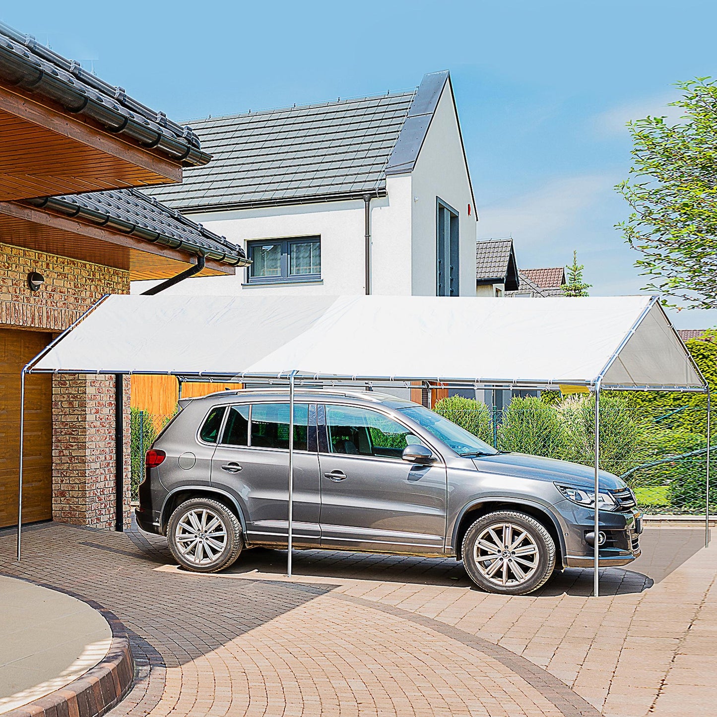 Outsunny Cochera Exterior 3x6m Con Toldo De Tela Pe Y Marco De Acero Galvanizado_1