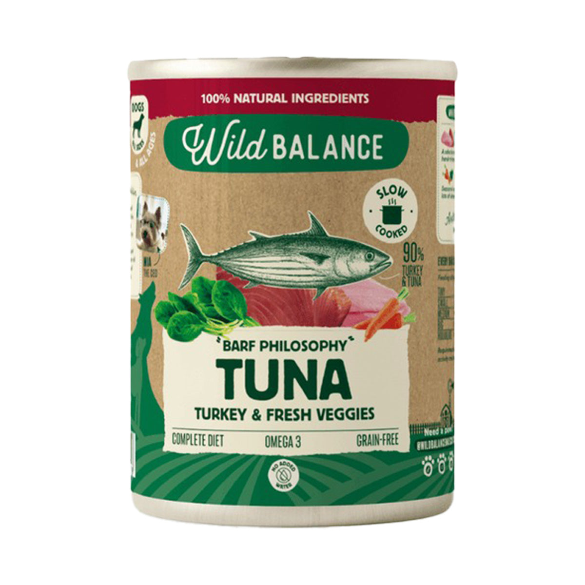 Lata Filosofía BARF de ATÚN Y PAVO Wild Balance 400gr