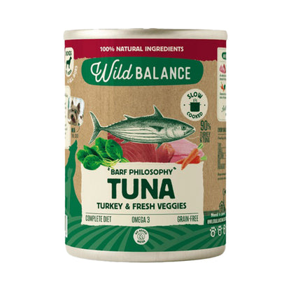 Lata Filosofía BARF de ATÚN Y PAVO Wild Balance 400gr