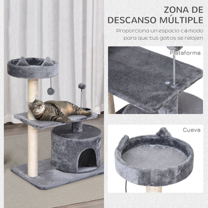 Árbol Rascador Para Gatos Con Cama Plataforma Refugio Poste 60x40x81 Cm Gris_4