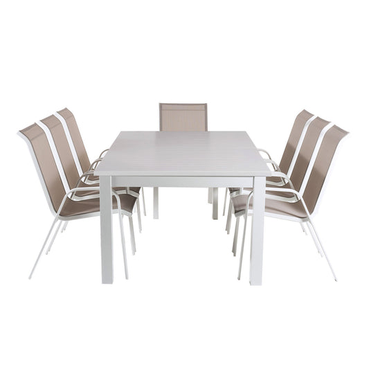 Conjunto De Mesas Y Sillas De Exterior, Extensible 152 A 210 Cm, Blanco_0