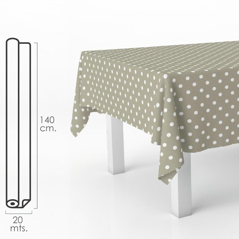 Mantel Hule Rectangular Topos Beige. Impermeable Antimanchas Pvc 140 Cm. X 20 Metros. Rollo Recortable. Interior Y Exterior_0