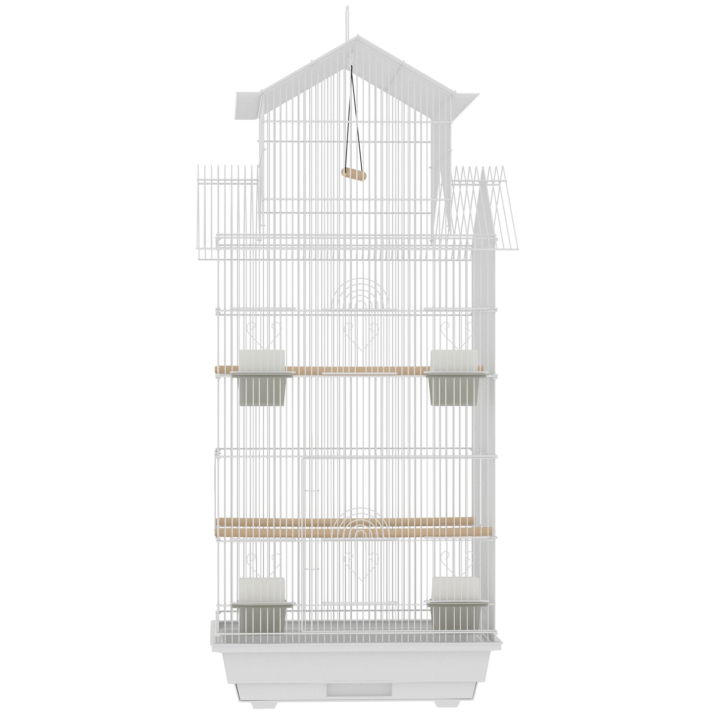 Pawhut Jaula Para Pájaros De Acero Con Comederos Perchas 50,5x41x104 Cm Blanco_3