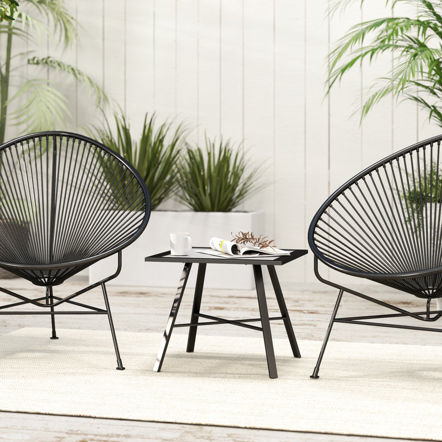 Outsunny Mesa Auxiliar Cuadrada Con Encimera De Spc 55x55x46 Cm Negro Y Gris_3