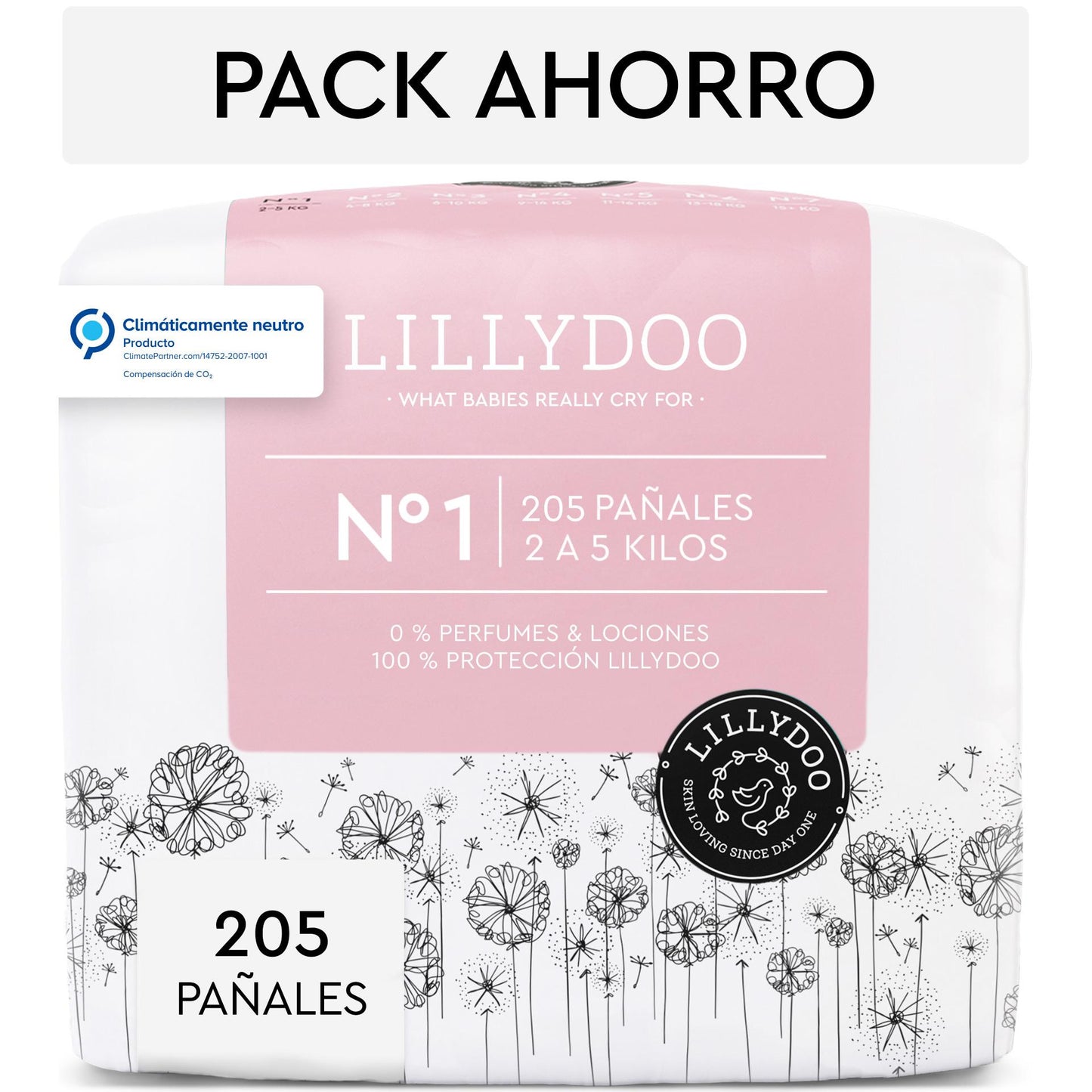 Lillydoo Pack de Fraldas, Tamanho 1, 2-5 kg, 205 unidades