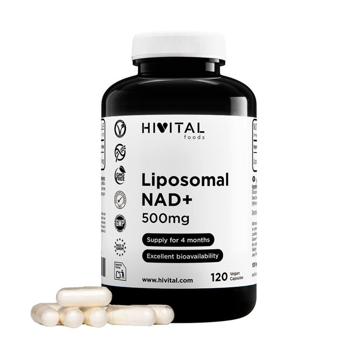 NAD+ Liposomal 500 mg Hivital 120 cápsulas veganas