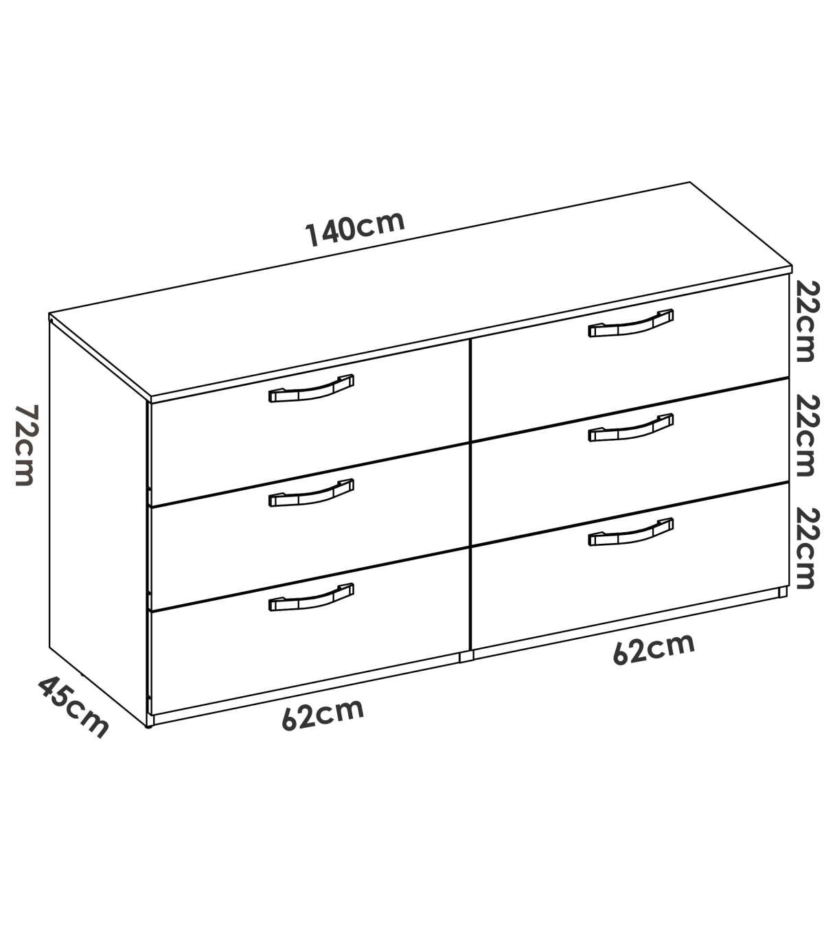 Comoda Doble 6 Cajones Jaen En Acabado Natural 72.3 Cm(alto)140.4 Cm(ancho)44.7 Cm(largo)_3