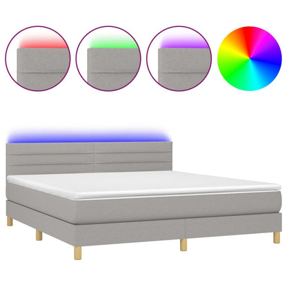 Cama Box Spring Con Colchón Tela Y Led Gris Claro 160x200 Cm / Vetonek_0