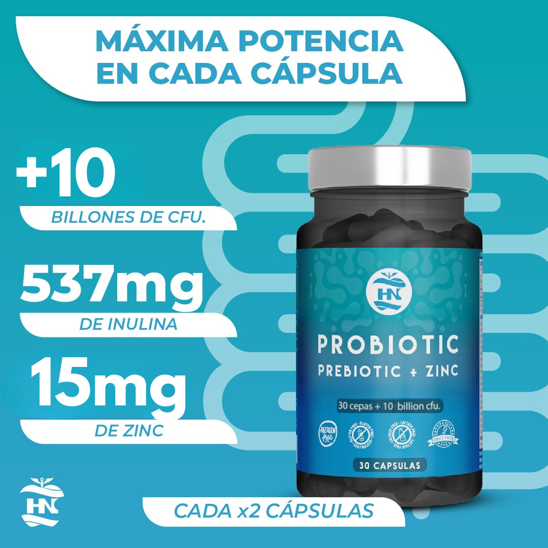 Probioticos y Prebioticos Intestinales Con Zinc - 30 Caps - 30 Cepas Bacterianas + Inulina Para Apoyo Inmunológico_1