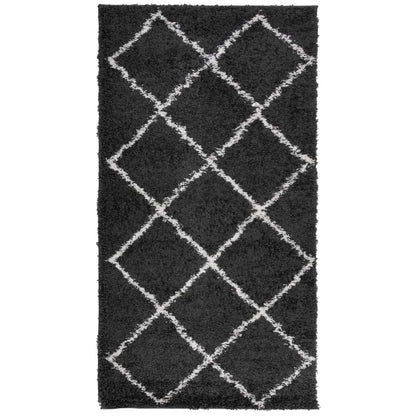 Vidaxl Alfombra De Pelo Largo Moderna Pamplona Negro Y Crema 60x110 Cm_0