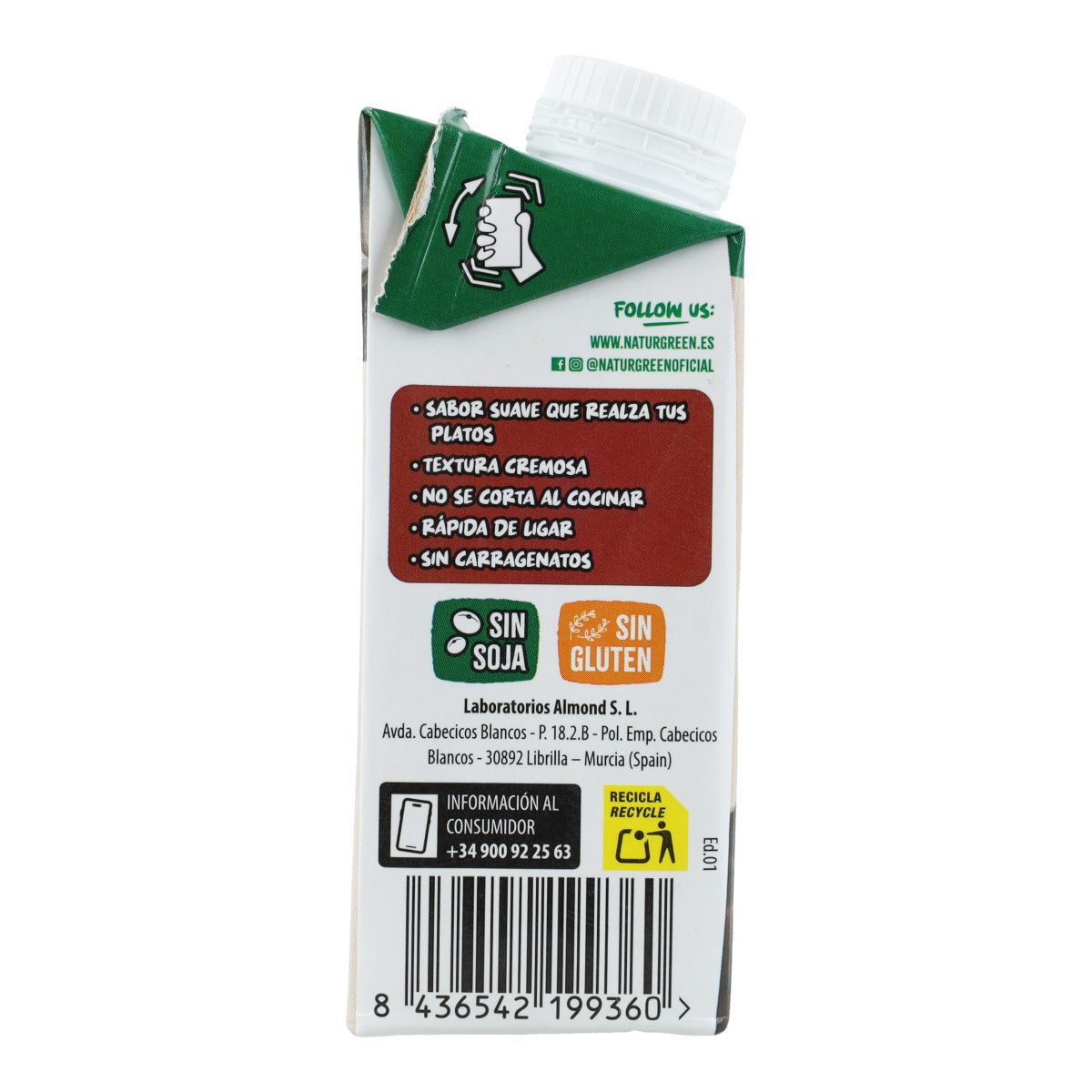 Salsa Vegetal Cuisine de Almendras y Anacardos NaturGreen 200 ml