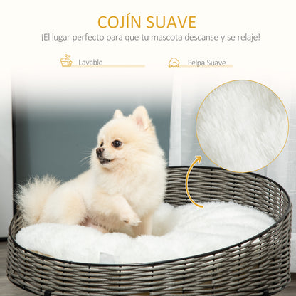 Pawhut Cama Para Perros De Mimbre Con Cojín Lavable Y Patas Elevadas Ø60x32 Cm_5