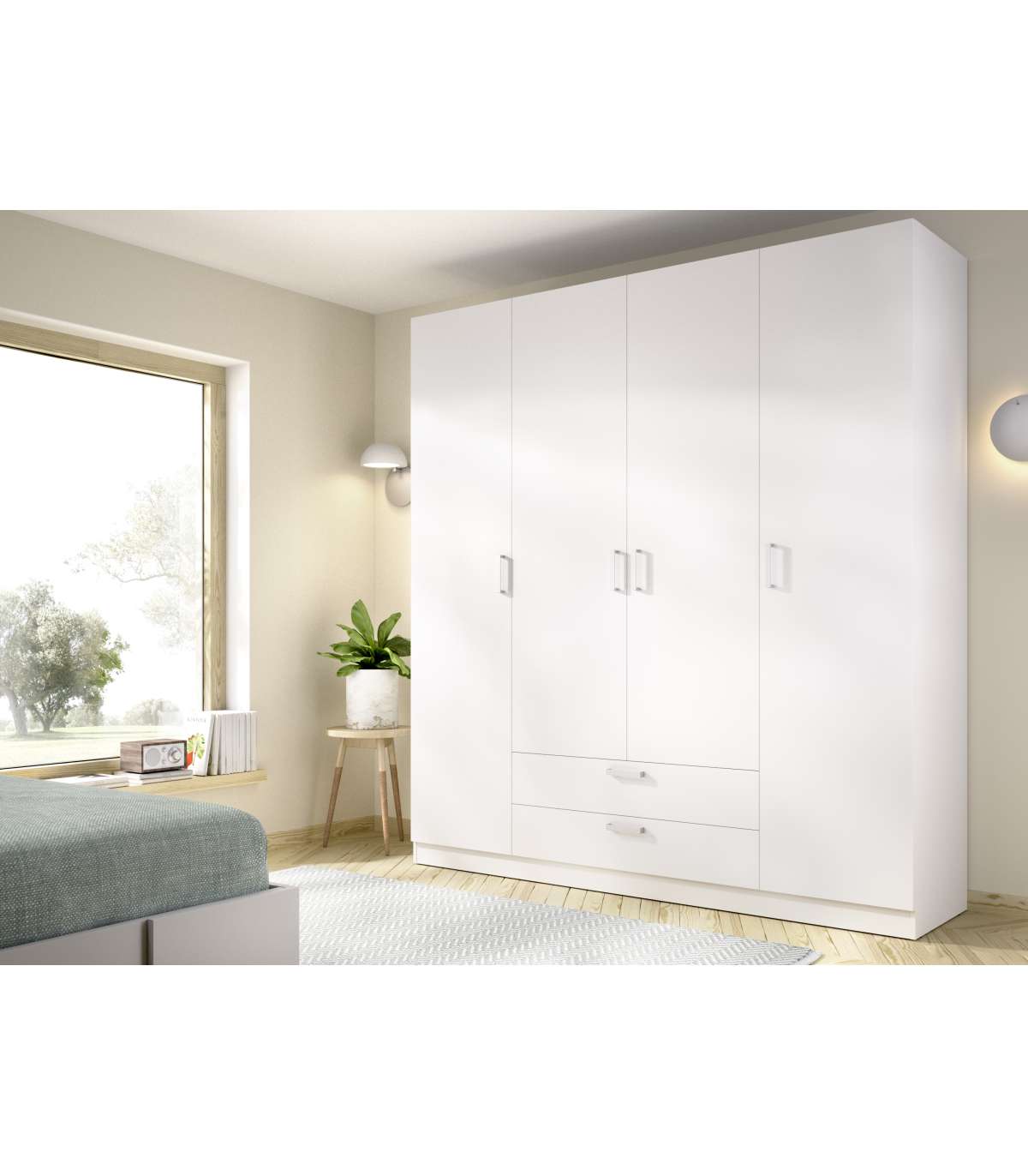 Armario 4 Puertas Abatibles 2 Cajones Acabado Blanco, 216.5cm(alto) 201cm(ancho) 52cm(fond_5