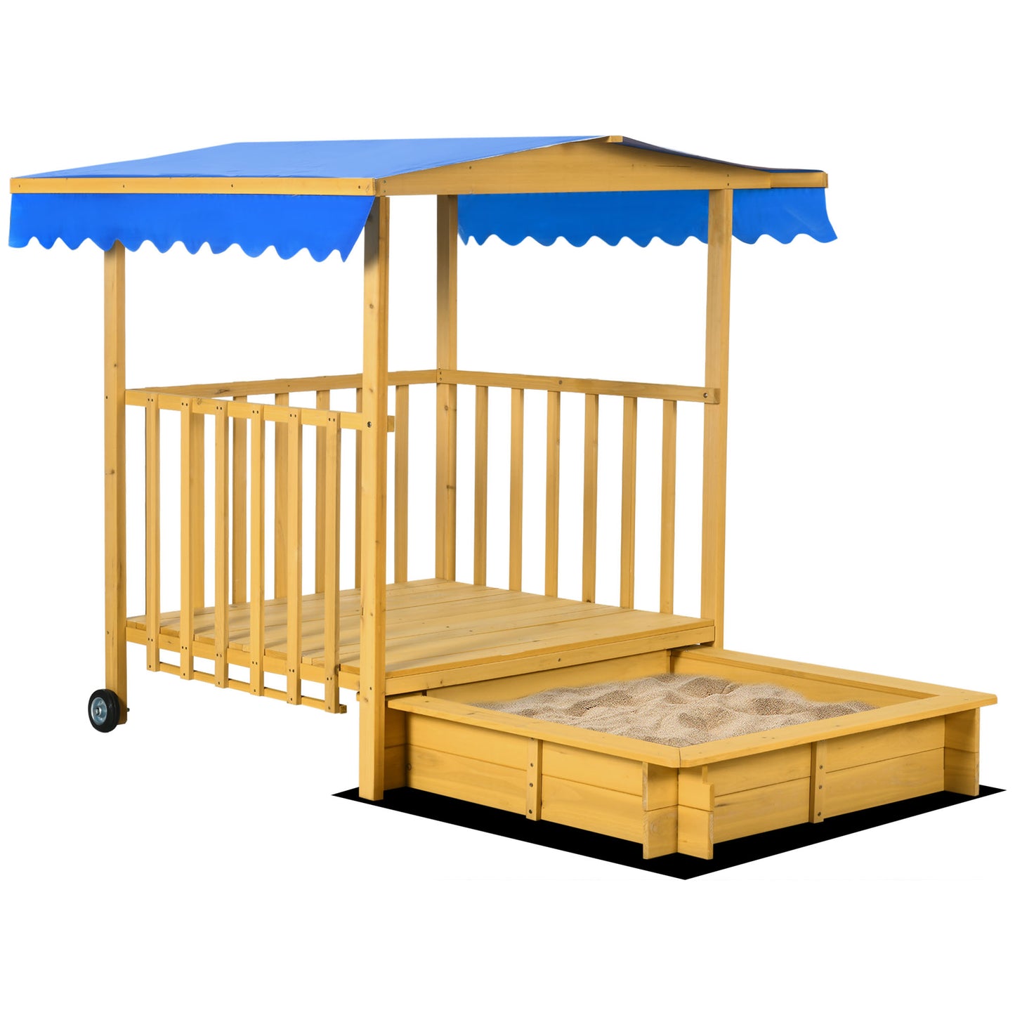 Outsunny Arenero Para Niños Veranda De Madera Con Techo 133x129x137,5 Cm Natural_0