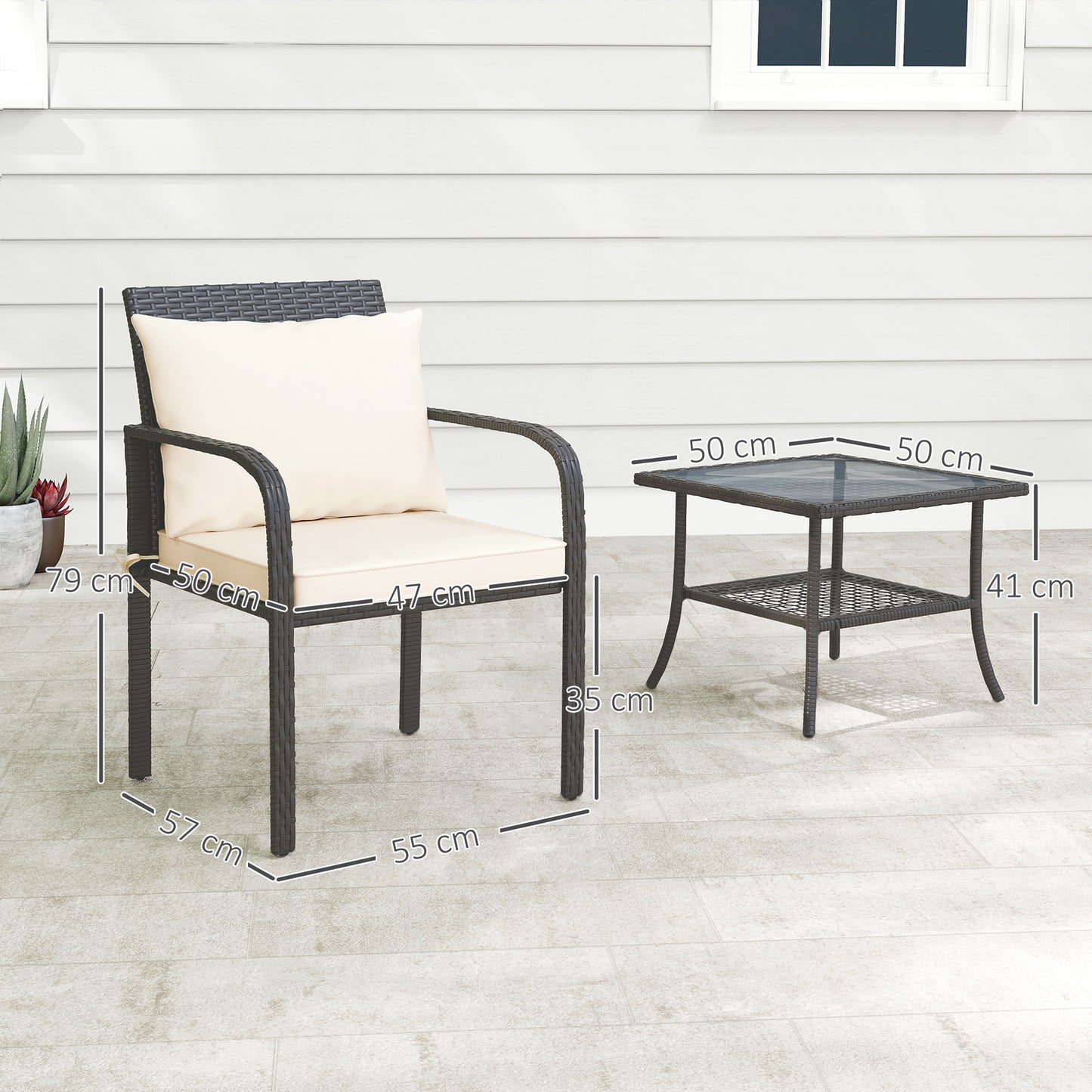 Outsunny Muebles De Jardín Con 2 Sillas Con Cojines Lavables Y Mesa Con Estante_2
