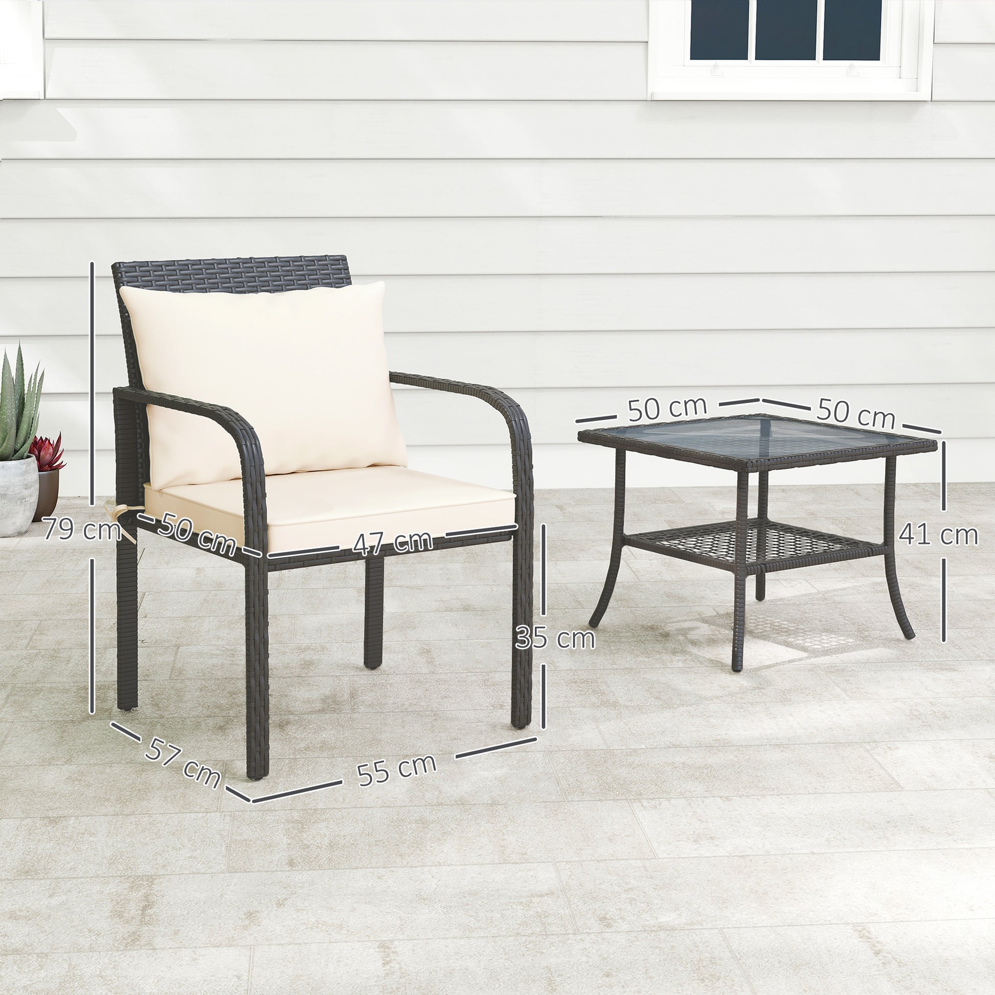 Outsunny Muebles De Jardín Con 2 Sillas Con Cojines Lavables Y Mesa Con Estante_2