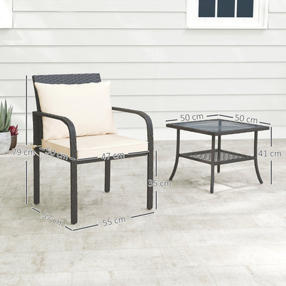 Outsunny Muebles De Jardín Con 2 Sillas Con Cojines Lavables Y Mesa Con Estante_2
