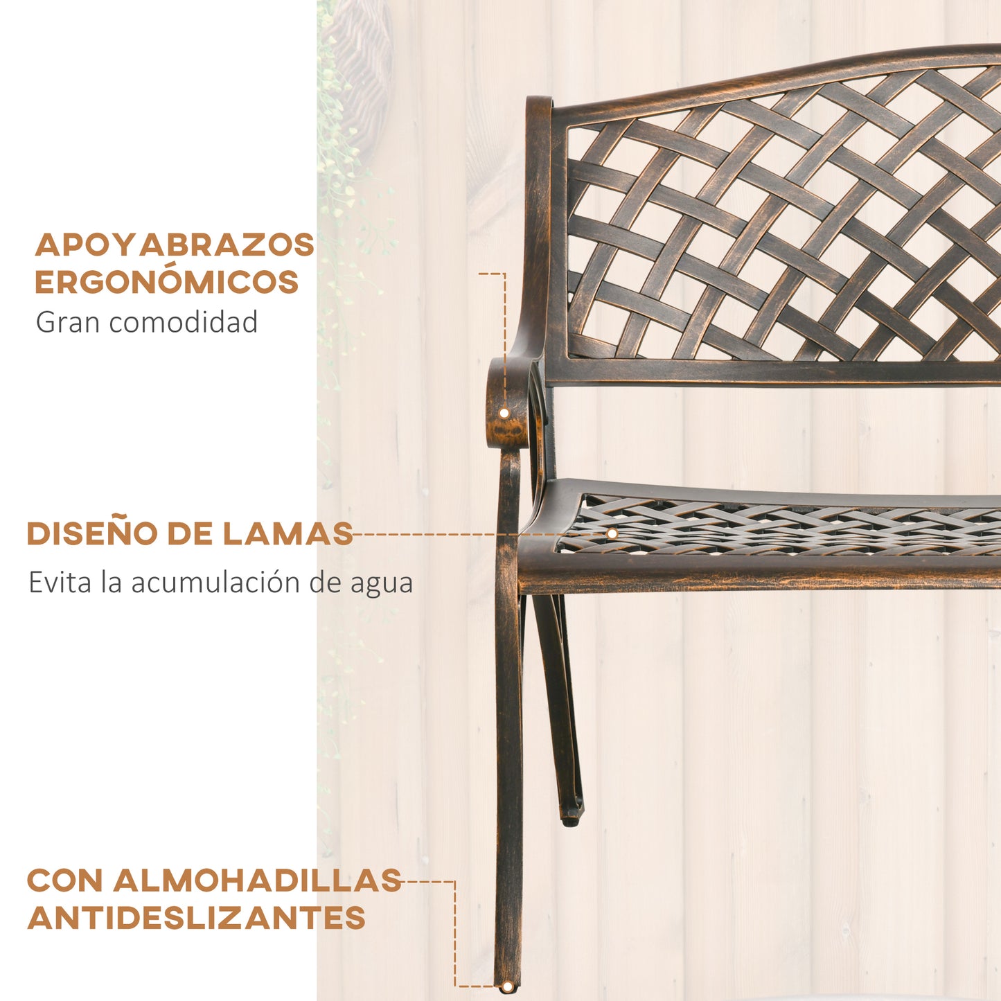 Outsunny Banco De Jardín De 2 Plazas De Aluminio Fundido 103x62x83 Cm Bronce_5