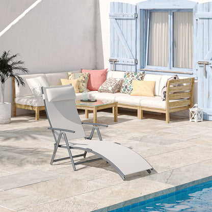 Outsunny Tumbona Plegable Con Respaldo Ajustable 137x63,5x100,5 Cm Beige_1