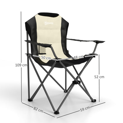 Outsunny Conjunto De 2 Sillas Plegables Camping Con Respaldo Alto Crema_2