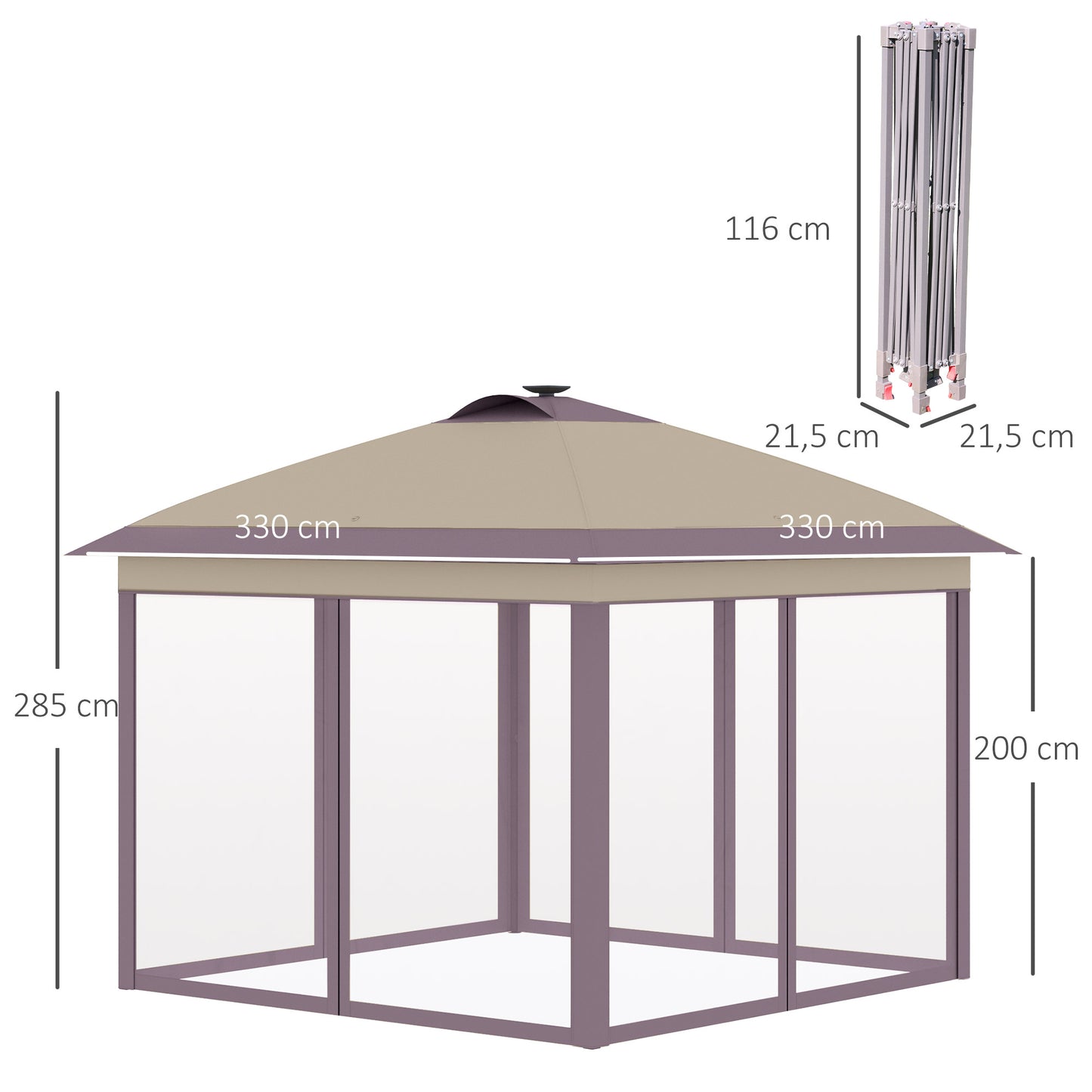 Outsunny Carpa Plegable Exterior 3,3x3,3x2,85 M Con Luces Led Y Control Remoto_2