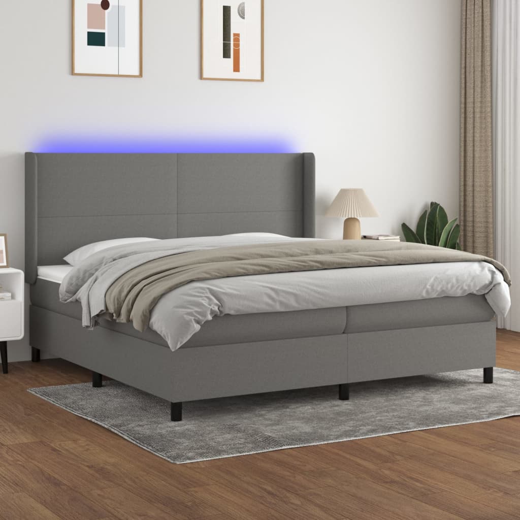 Cama Box Spring Colchón Y Luces Led Tela Gris Claro 200x200 Cm / Vetonek_1