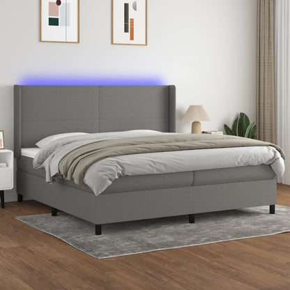 Cama Box Spring Colchón Y Luces Led Tela Gris Claro 200x200 Cm / Vetonek_1