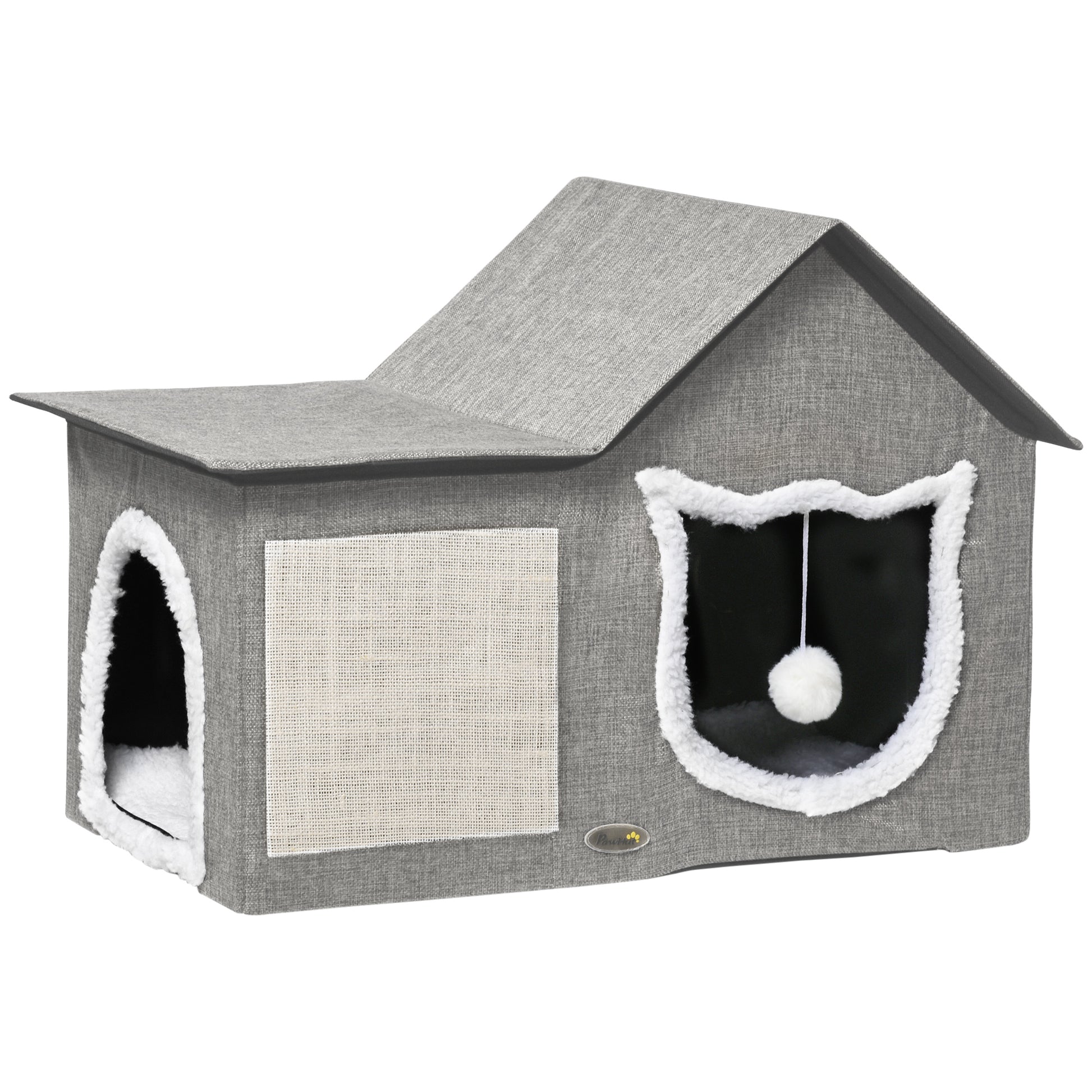 Pawhut Caseta Para Gatos Con Almohadilla Para Rascar Cojín Suave 65x41x45,5 Cm_0