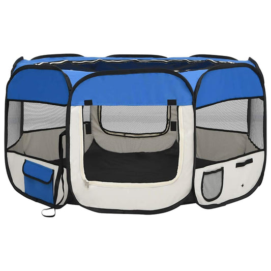 Parque De Perros Plegable Y Bolsa Transporte Azul 125x125x61cm_0