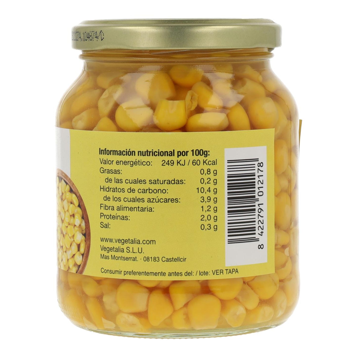 Milho doce biológico em frasco de vidro Vegetalia 350 gr 