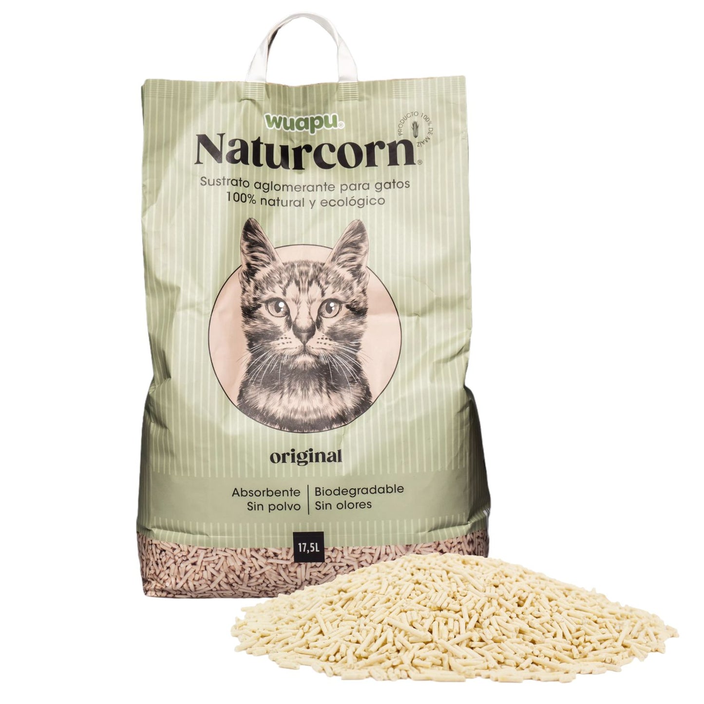 Sustrato Absorbente Wuapu Naturcorn Original En Pelet Biodegradable Para Gato 1 U 17'5l_2