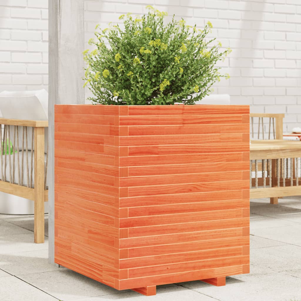 Jardinera Exterior Madera Maciza Pino Marrón Cera 60x60x72 Cm_1