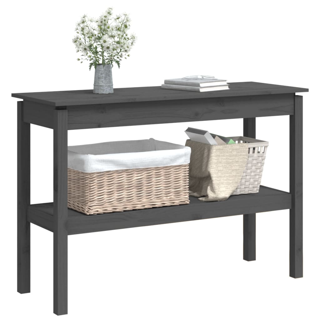 Mesa Consola Madera Maciza De Pino Gris 110x40x75 Cm_1