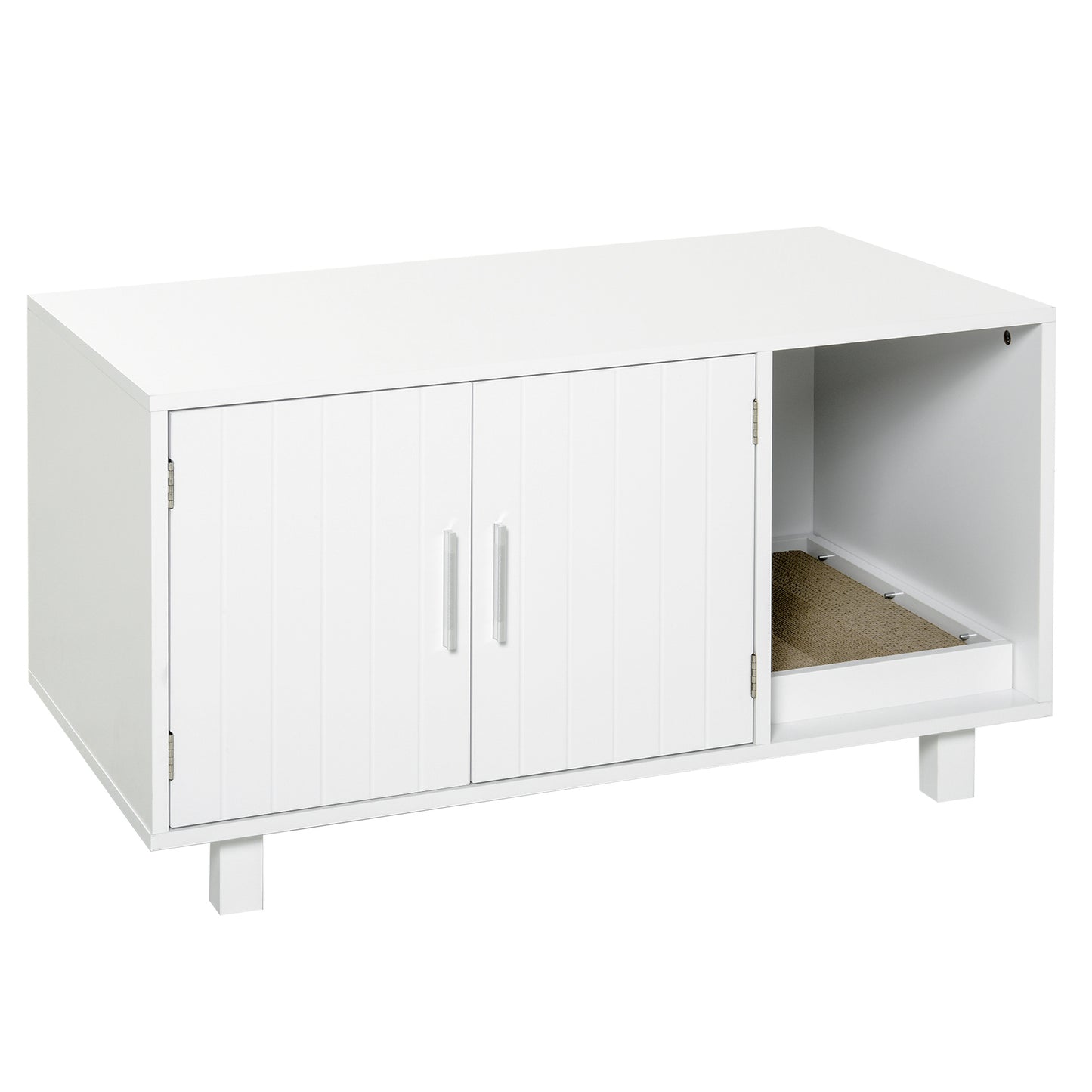 Pawhut Arenero Para Gatos Con Rascador Para Gatos 91x52x50,5 Cm Blanco_0