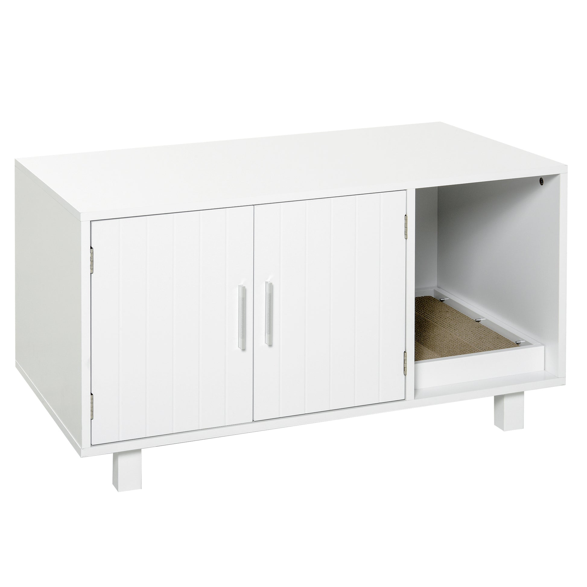 Pawhut Arenero Para Gatos Con Rascador Para Gatos 91x52x50,5 Cm Blanco_0