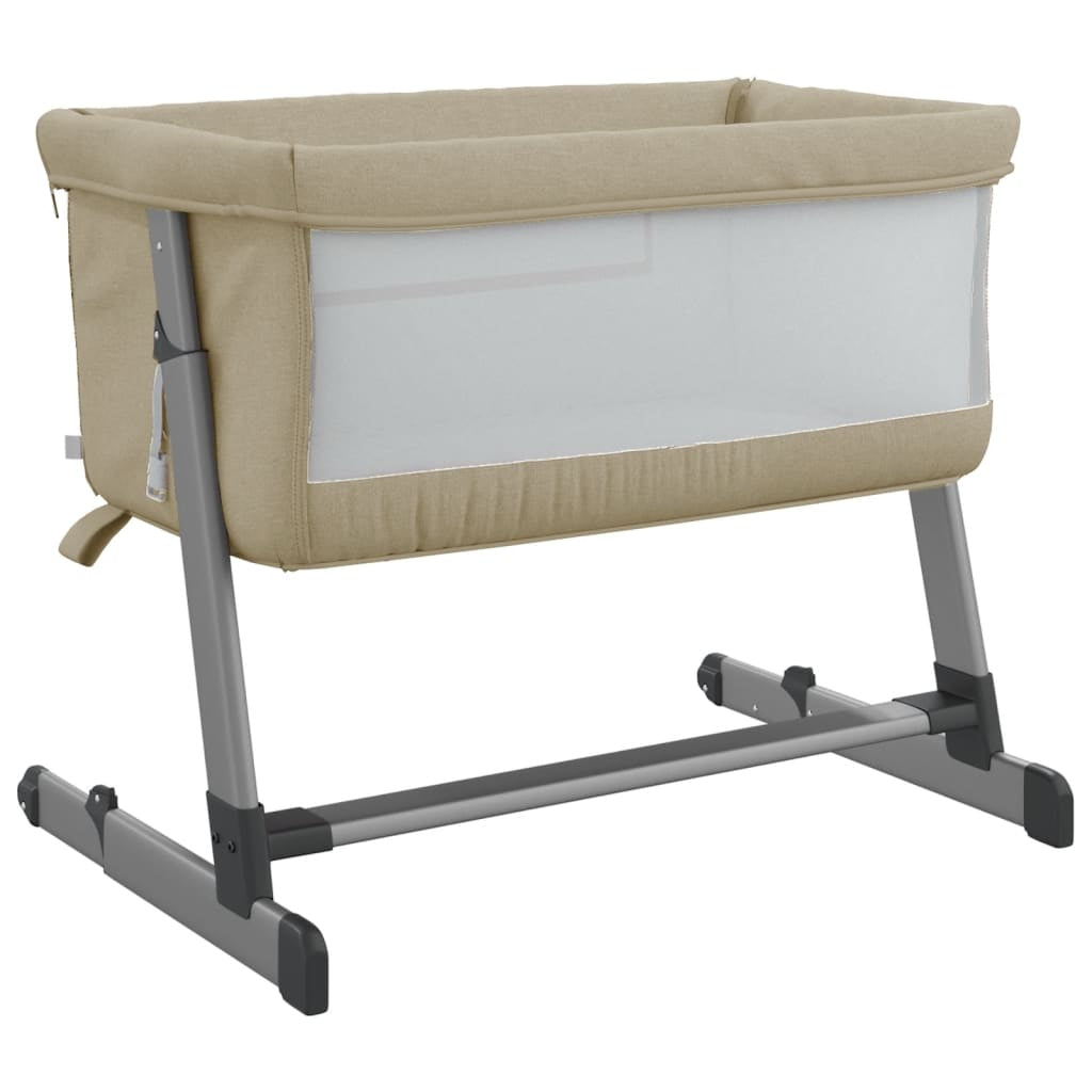 Vidaxl Cuna Con Colchón Tela De Lino Gris Taupe_4
