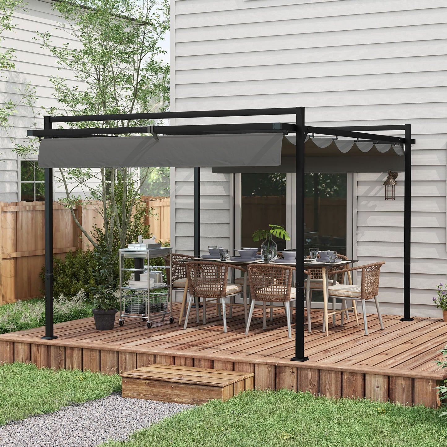 Outsunny Pérgola 3x4 M Con Techo Retráctil De Poliéster Gris Oscuro_1