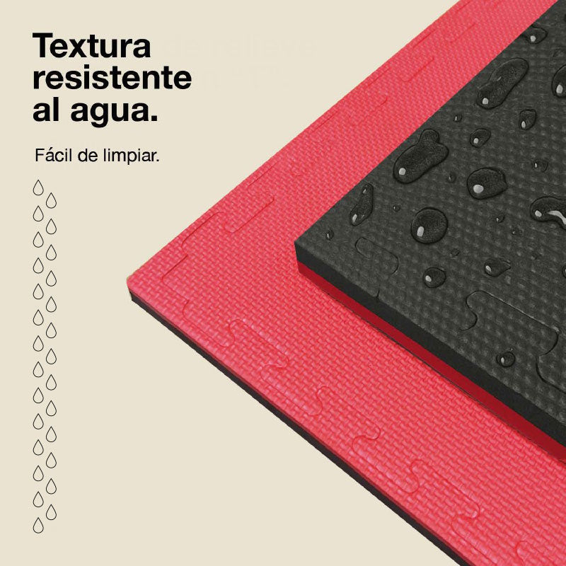 Tatami Puzzle 2cm 100x100cm, Pack 4 Unidades – Superficie T Negro/rojo Jowy_4