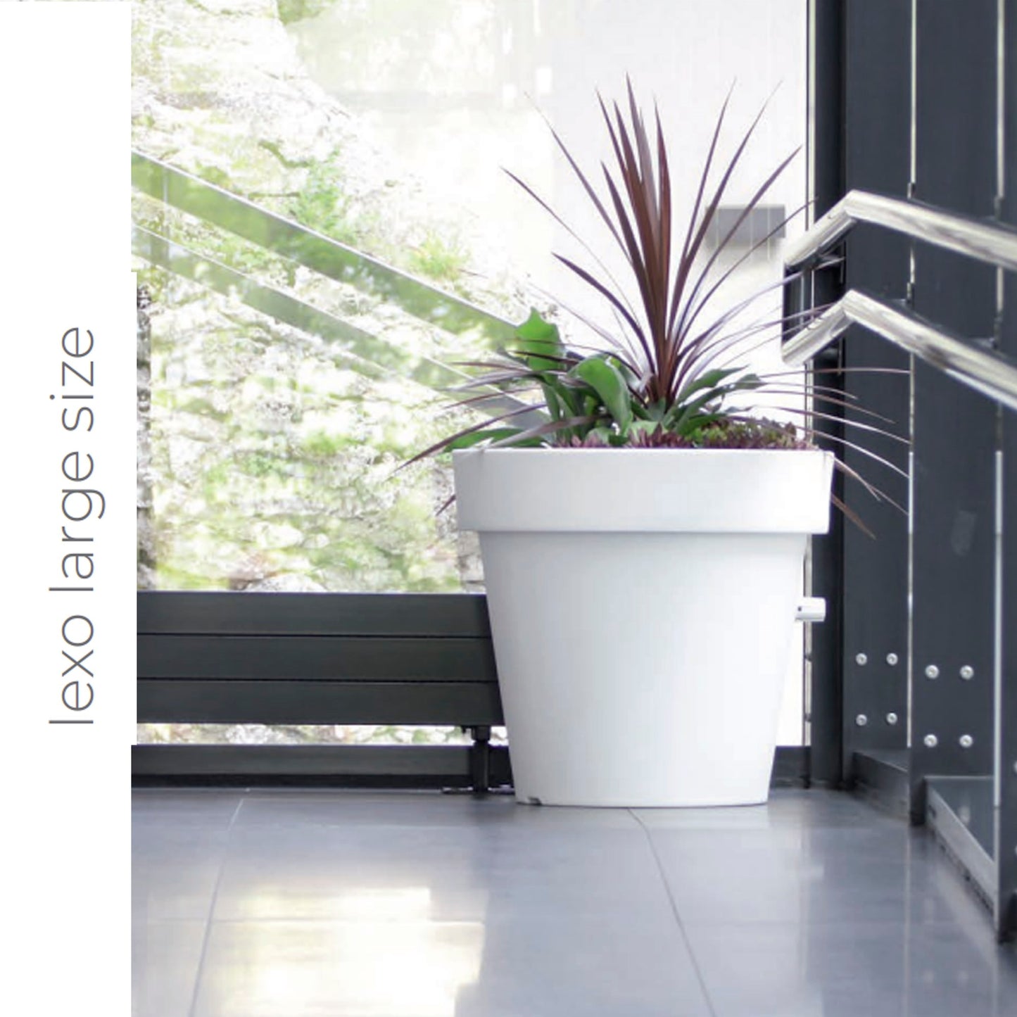 Maceta Lexo Round 430l., Dimensiones (mm) 995x995x915, Color Gris Piedra_1