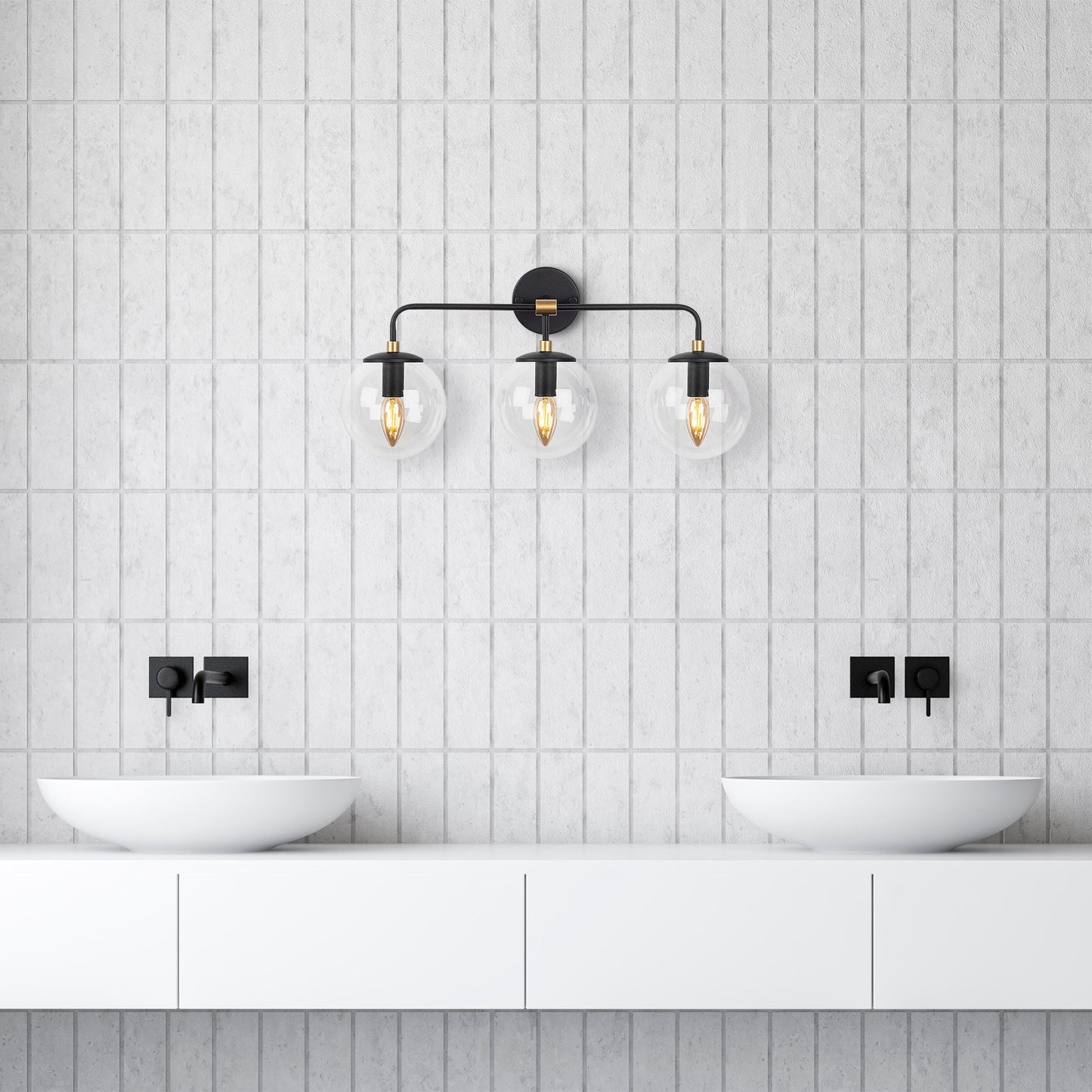 Aplique De Pared Pantalla Transparente, Metal , Negro, 56x21x27, Casquillo 3 X E14 Max 40 W