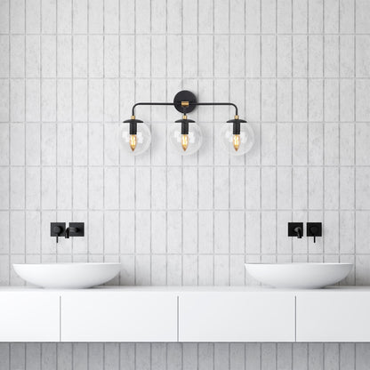 Aplique De Pared Pantalla Transparente, Metal , Negro, 56x21x27, Casquillo 3 X E14 Max 40 W