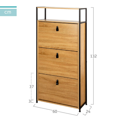 Max Home Mueble Zapatero Recibidor Madera Y Acero 3 Cajones 60x24x132 Cm_3