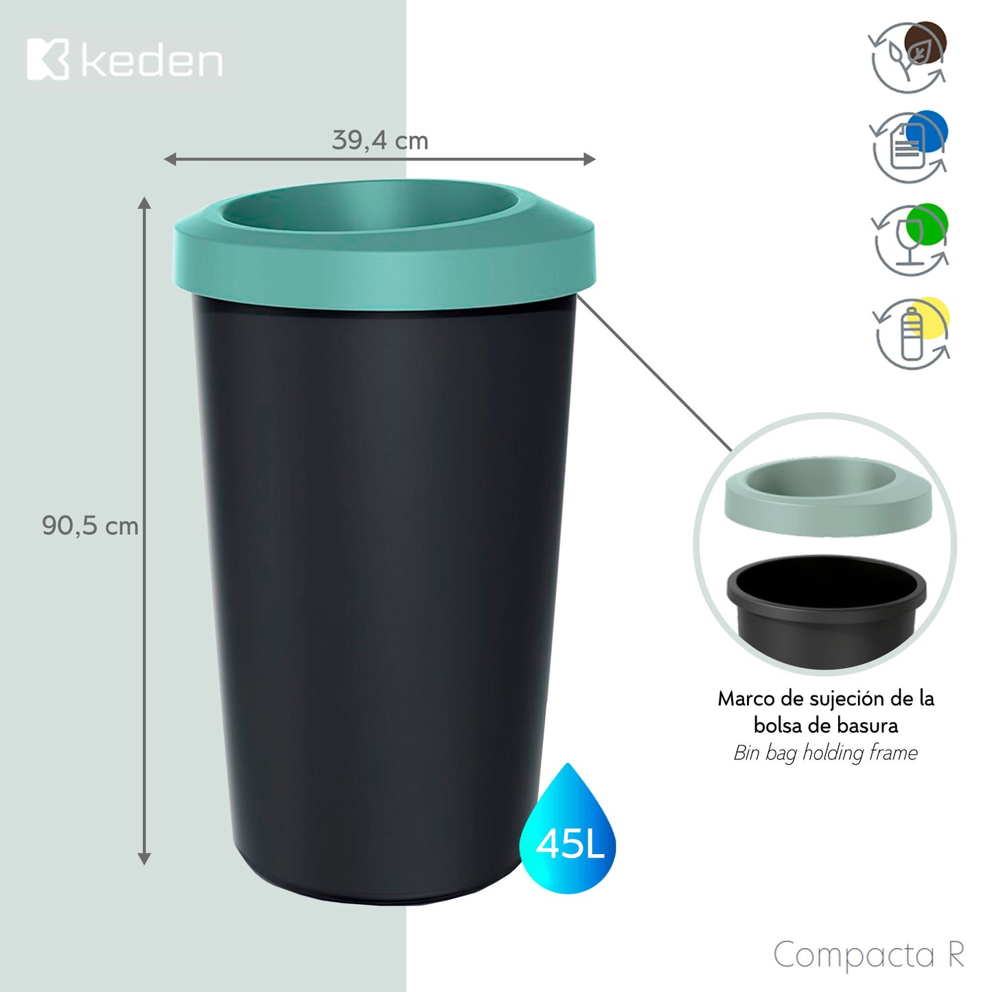 Juego De 4 Cubos De Reciclaje De 45l Cada Uno Keden._1
