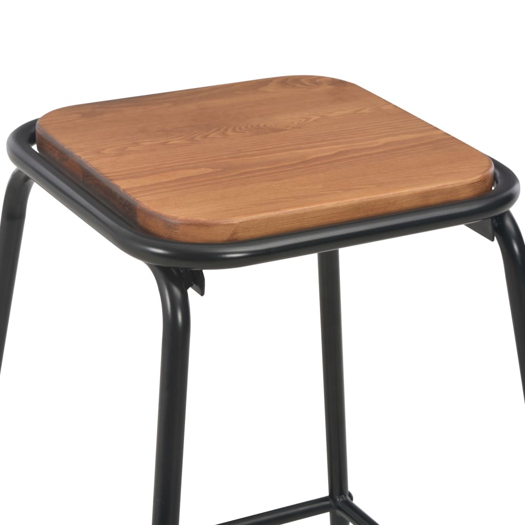 Taburetes De Cocina 2 Uds Madera Maciza De Pino Y Acero Negro_2