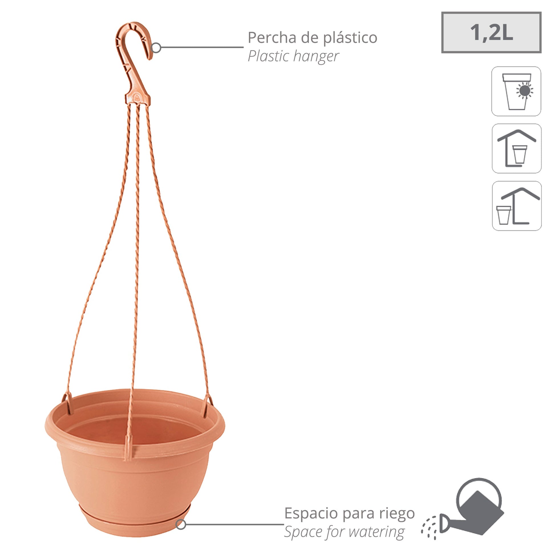Macetero Colgante Agro 1,2l., Dimensiones (mm) 180x180x115, Color Terracota