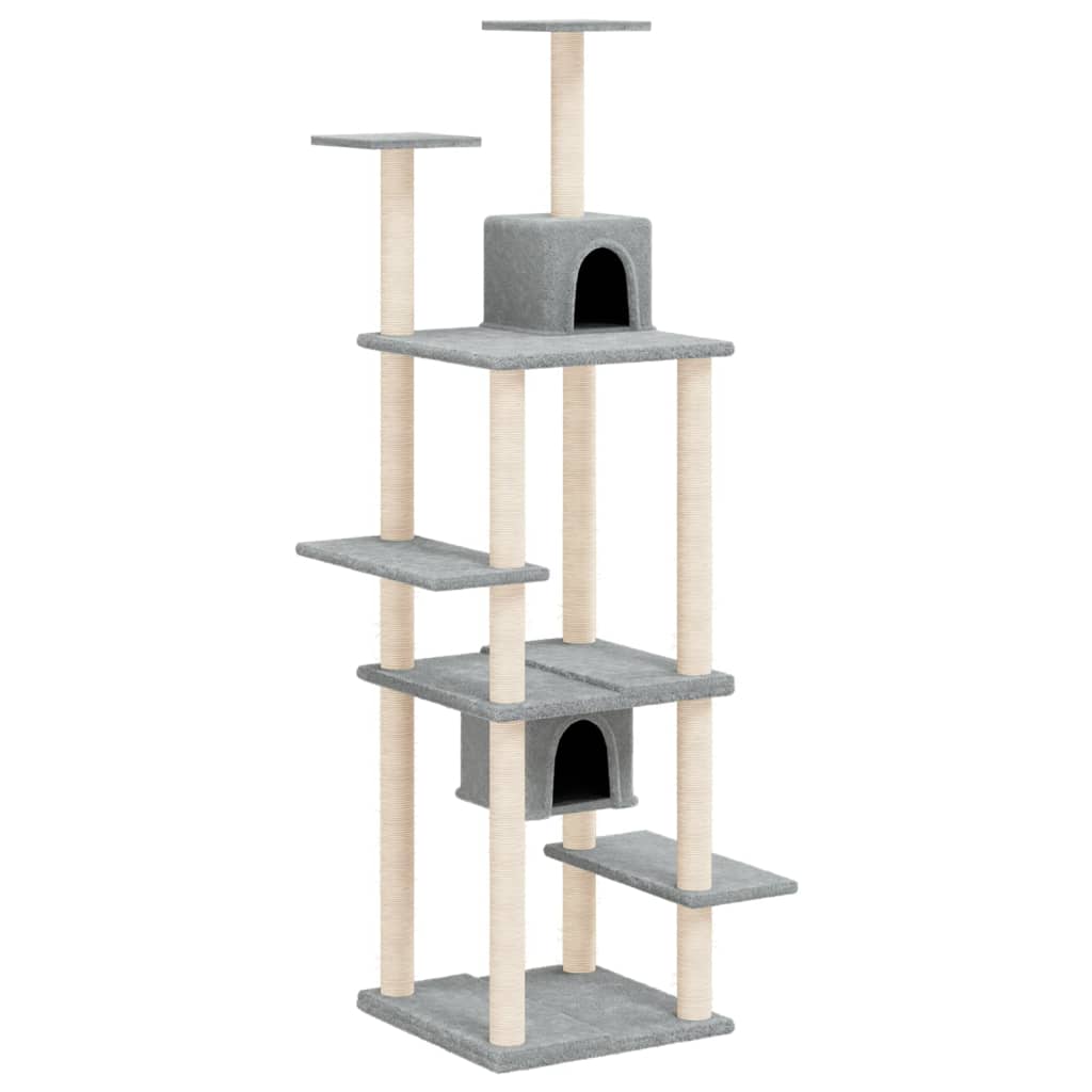 Rascador Para Gatos Con Postes De Sisal Gris Claro 176 Cm_0