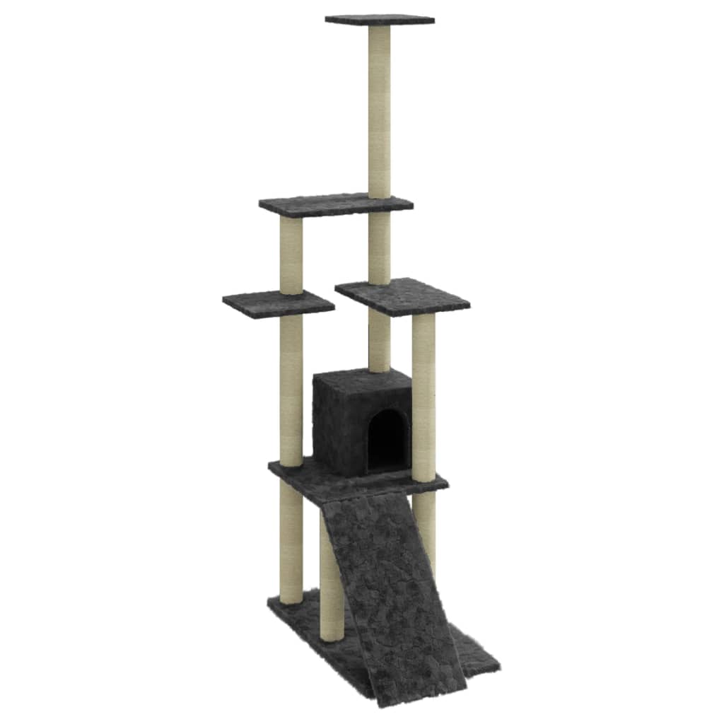 Rascador Para Gatos Con Postes De Sisal Gris Oscuro 155 Cm_0
